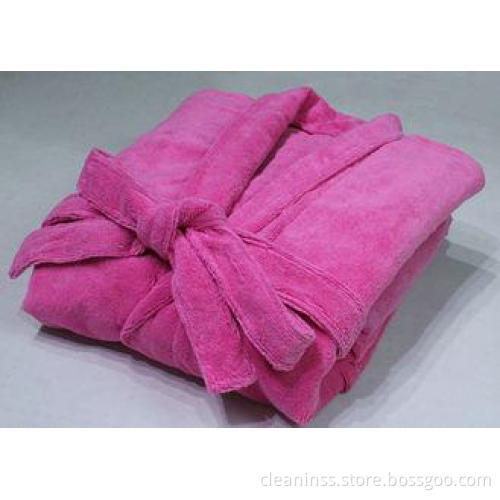 Long Microfiber Polyester Bath Robe , Pink Chenille Bathrob